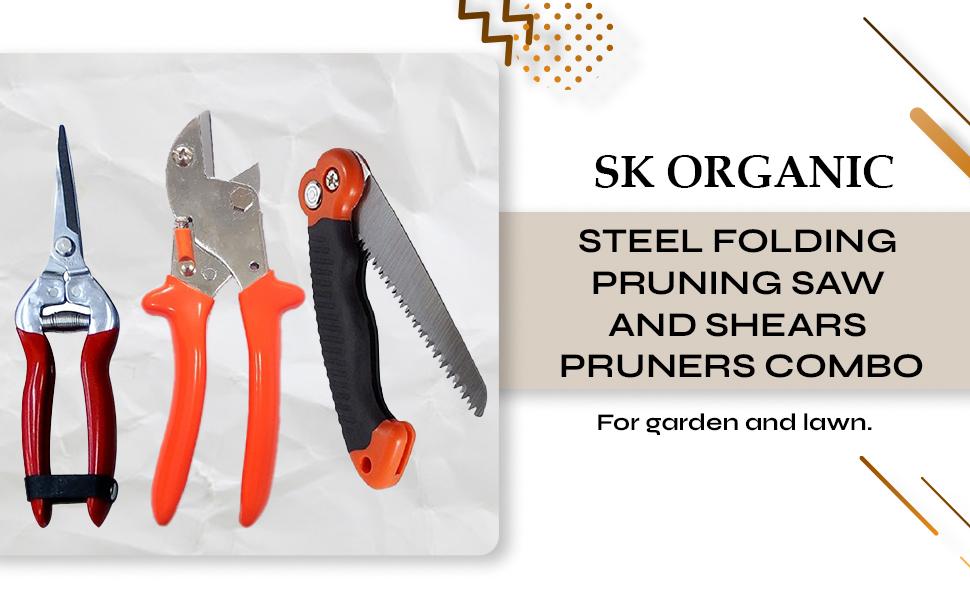 SK ORGANIC Steel Folding Pruning Saw & Shears Pruners Combo, Red gardening tools (combo of 3) thumbnail