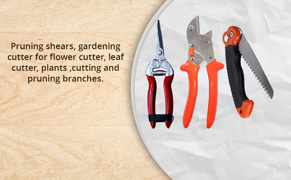 SK ORGANIC Steel Folding Pruning Saw & Shears Pruners Combo, Red gardening tools (combo of 3)