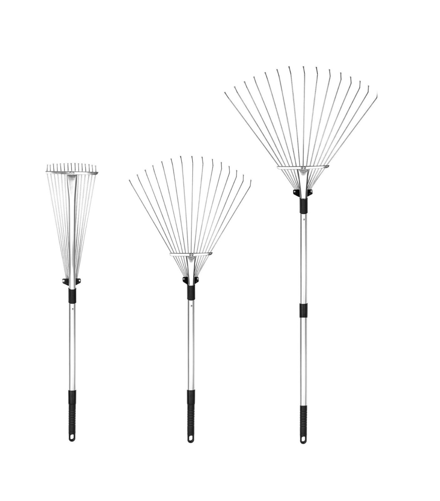 Telescopic Metal Rake, 81 to 161 cm Adjustable Expanding Handle Rake for Quick Clean Up of Lawn and Yard, Garden Leaf Rake and Roof | Garden Broom with Long Handle for Leaves