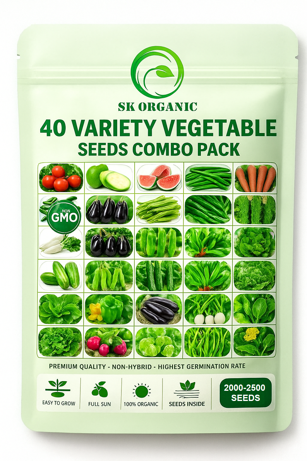 40 Vegetable Seeds Combo Non-GMO, 2000-2500 Seeds for Kitchen Garden