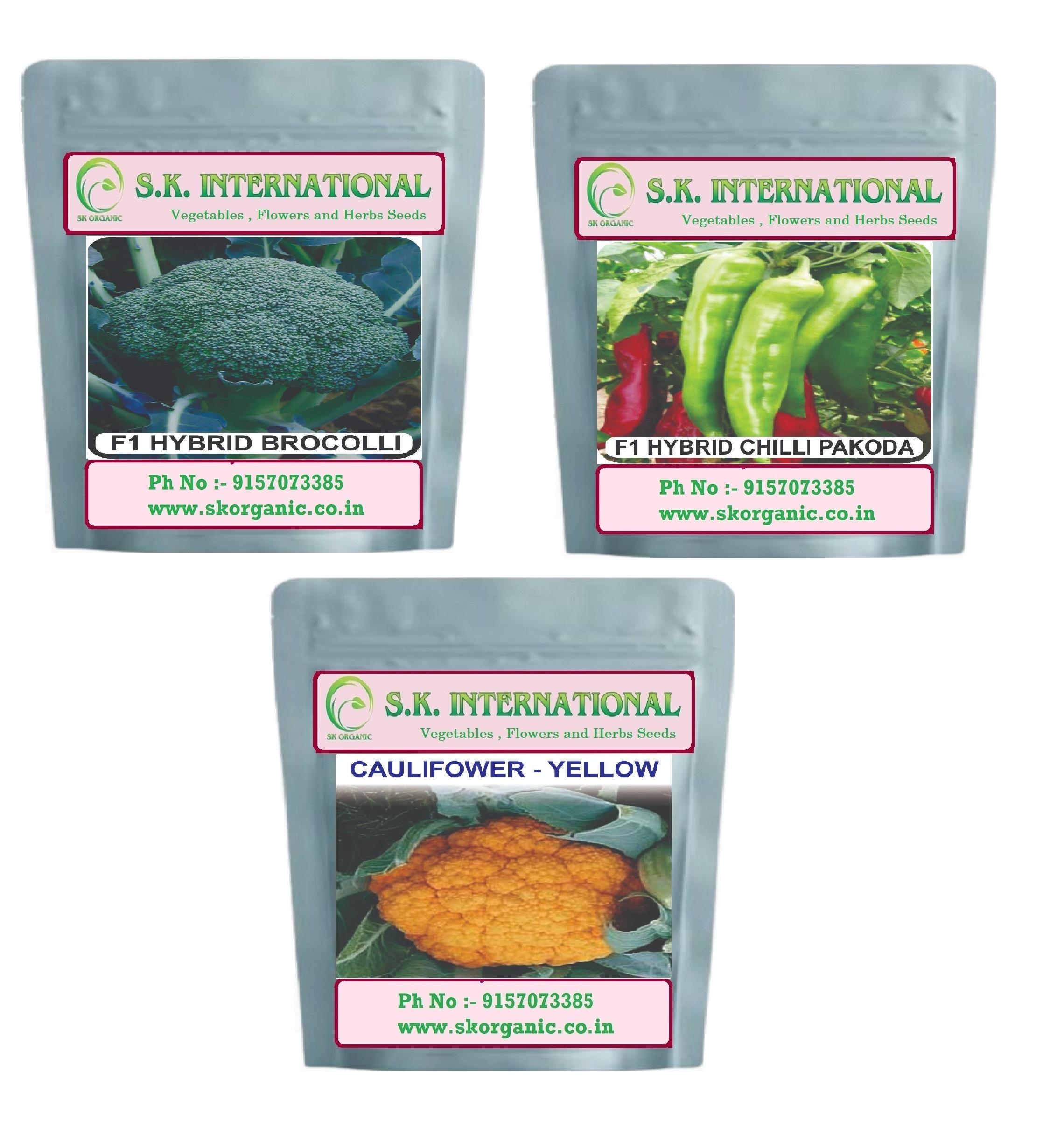 Vegetable Seeds F1 Hybrid Seeds of Broccoli, Chilli Pakoda, Yellow Cauliflower for Garden and Farm thumbnail