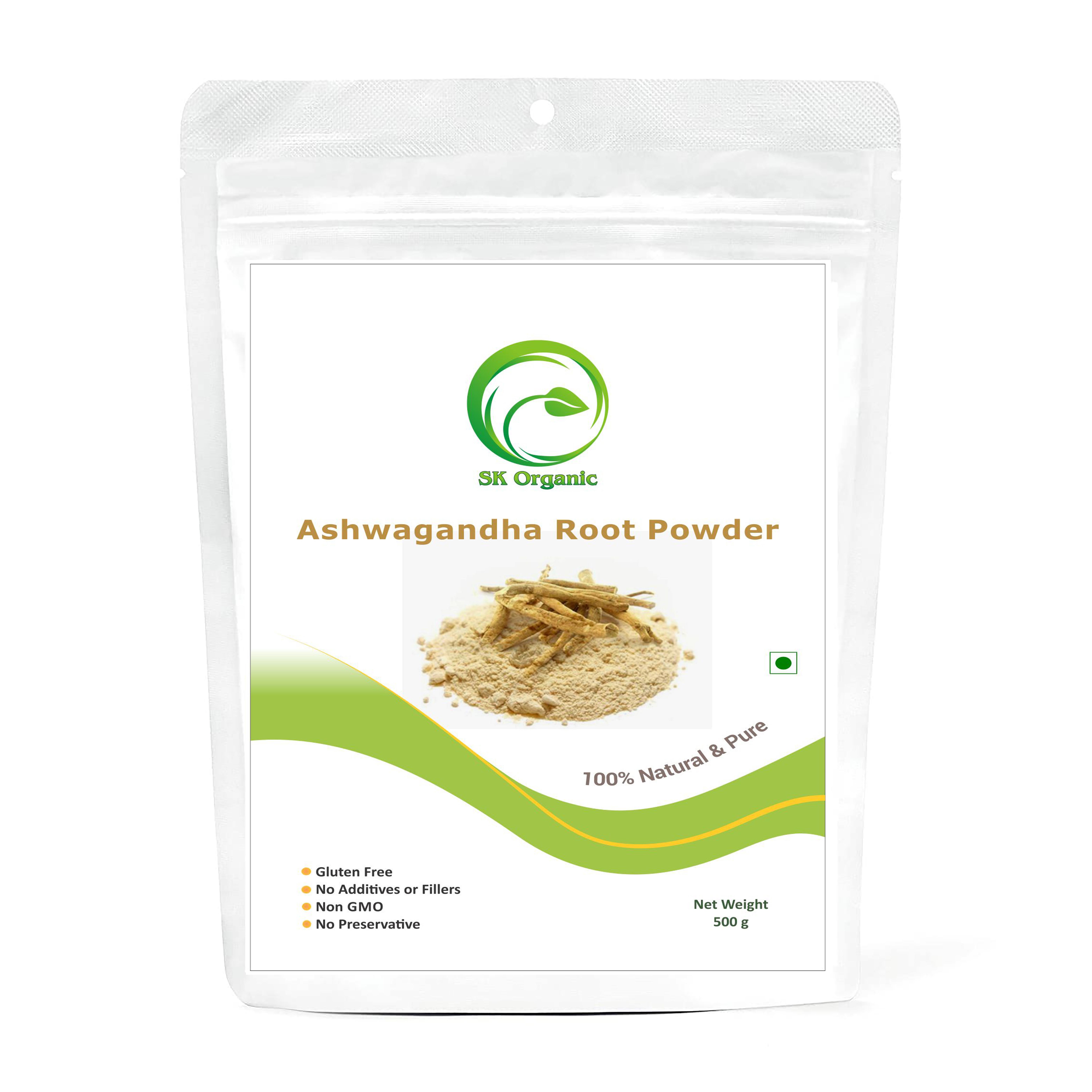 sk organic Ashwagandha root powder herbs for glowing skin and health